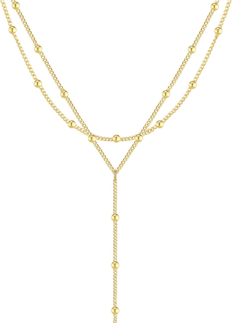 Pancert Gold Necklace for Women, Dainty Long Necklace 14k Gold Plated/Silver Y-Shaped Pendant Necklace Trendy Layered Cz Beaded Chain Lip chain Drop Necklaces for Women Gift Jewelry - Image 1